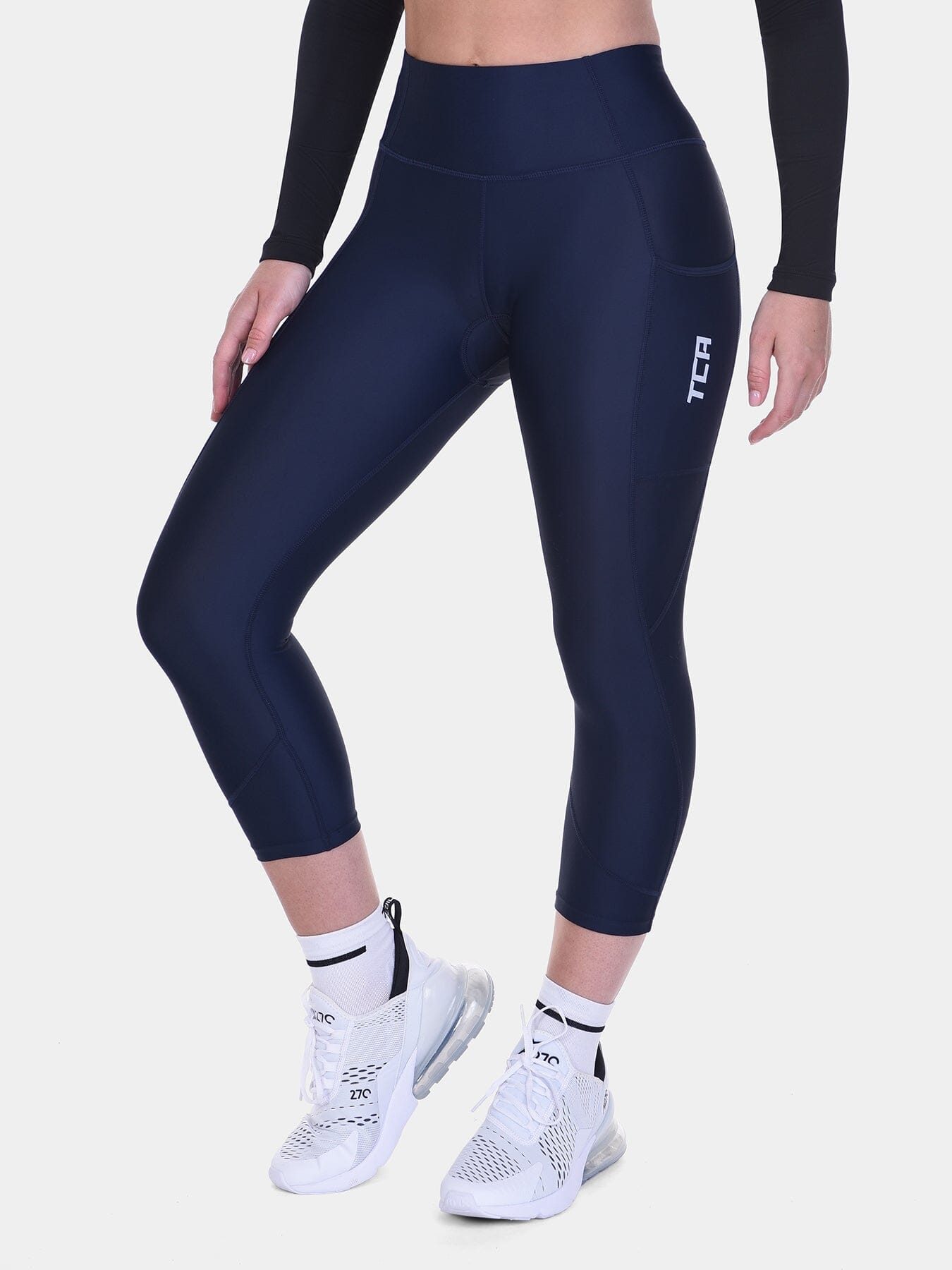 Padded Capri Cycling Leggings For Women With Reflective Strips & Side Pocket