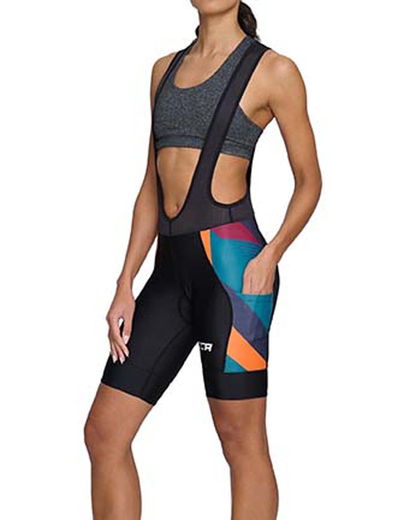 Padded Cycling Bib Shorts For Women With Side Pockets, Bib Straps and Anti-slip Leg Grippers