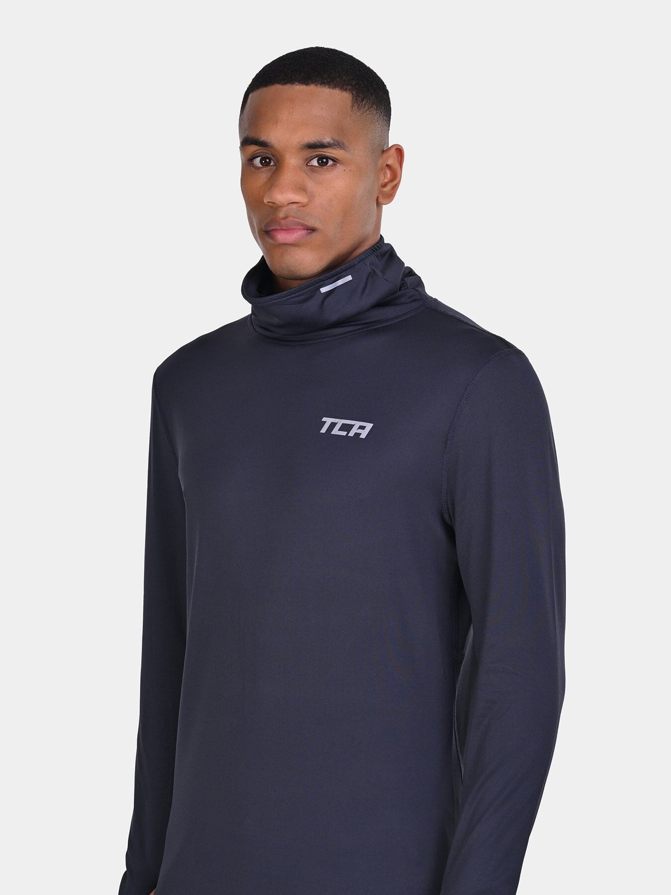 Warm-Up Thermal Long Sleeve Funnel Neck Top For Men With Brushed Inner Fabric, Thumbholes & Reflective Strips