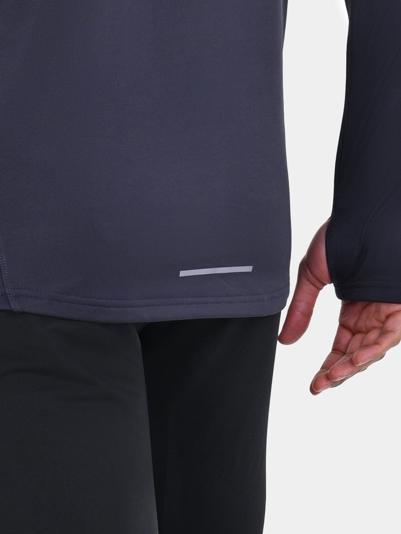 Warm-Up Thermal Long Sleeve Funnel Neck Top For Men With Brushed Inner Fabric, Thumbholes & Reflective Strips