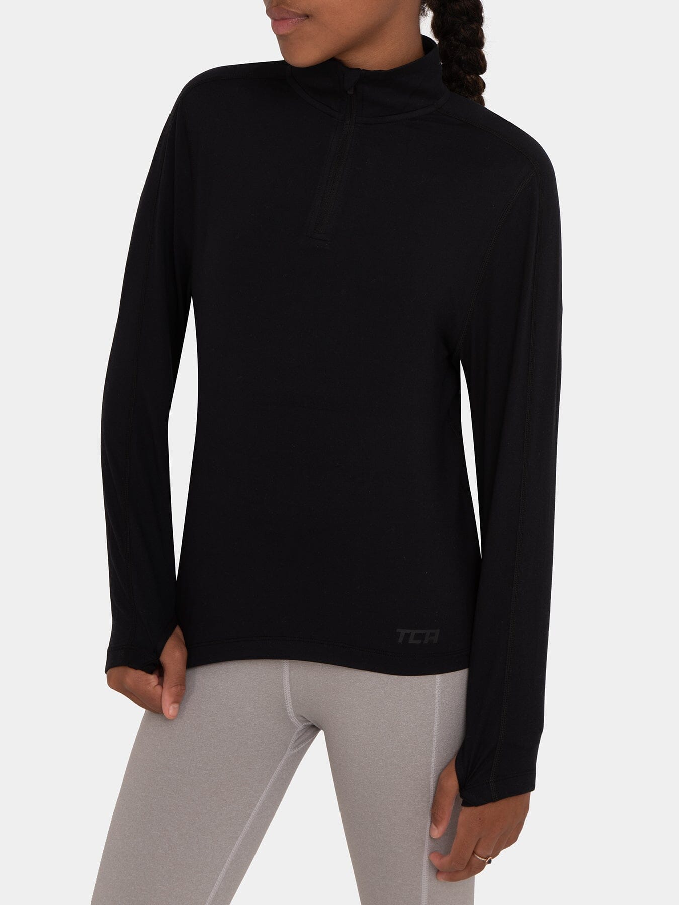 Fusion Half Zip Running Top For Girls With Thumbholes & Back Zip Pocket