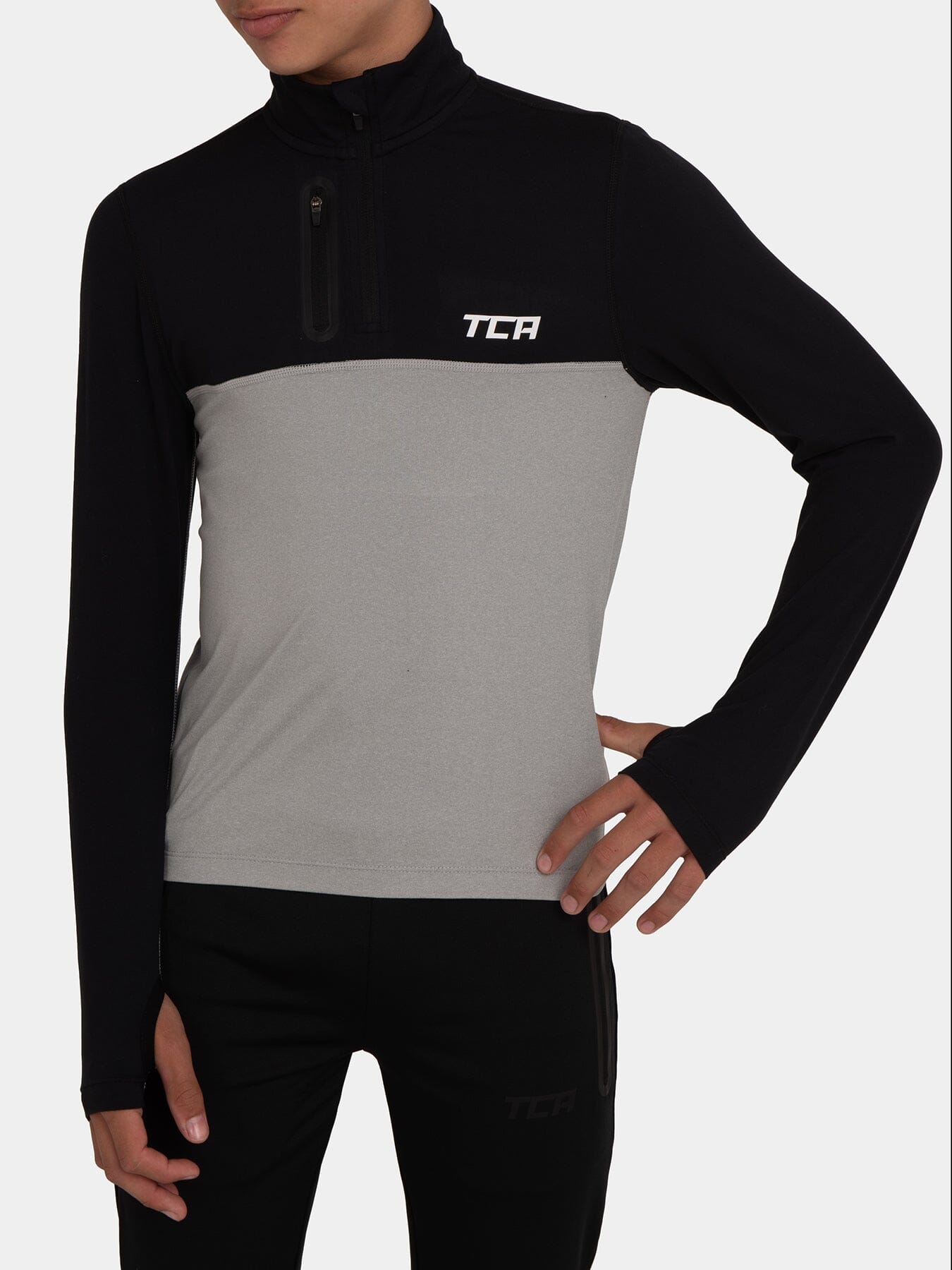 Fusion Half Zip Running Top For Boys with Thumbholes & Chest Zip Pocket
