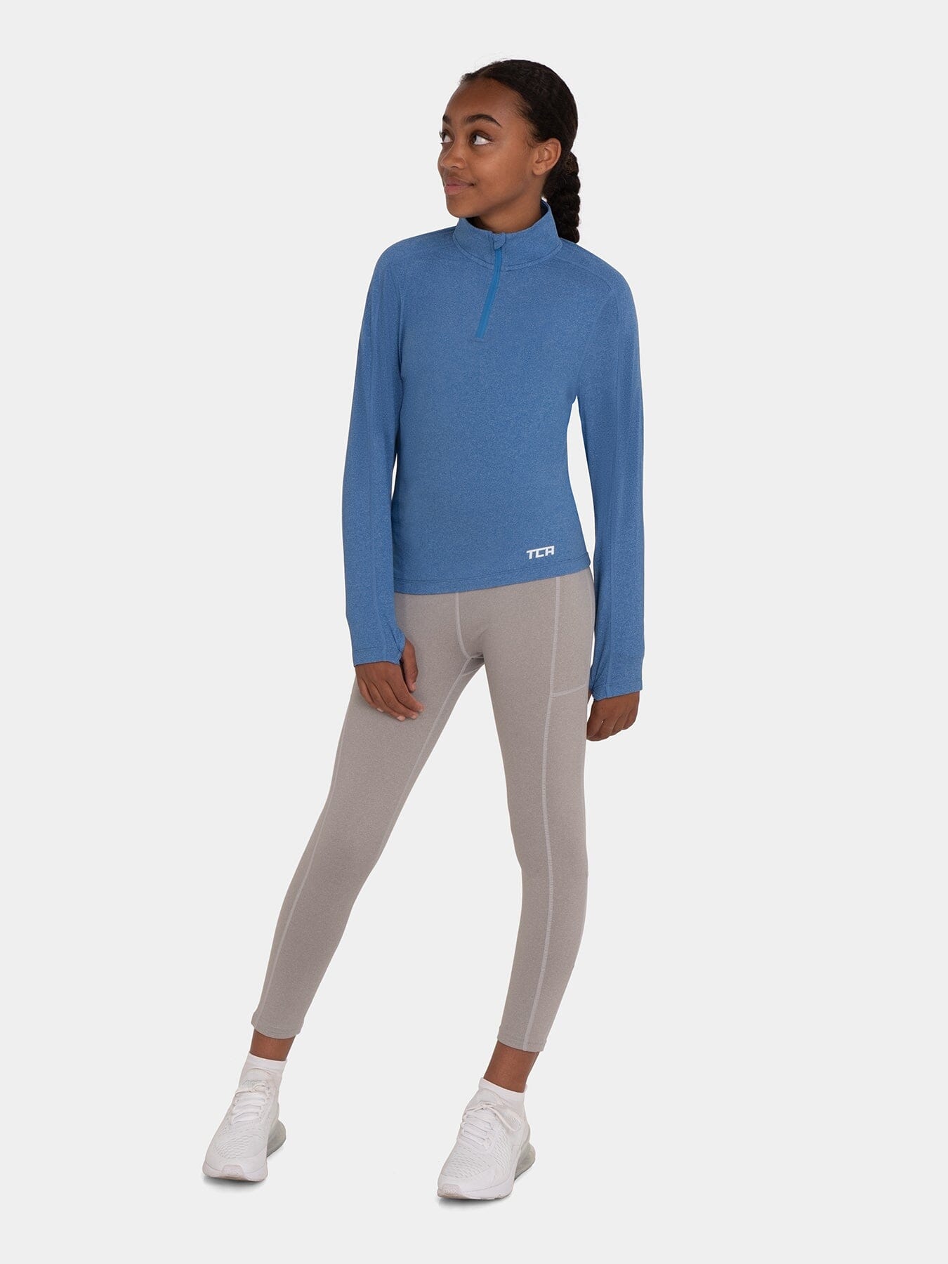 Fusion Half Zip Running Top For Girls With Thumbholes & Back Zip Pocket