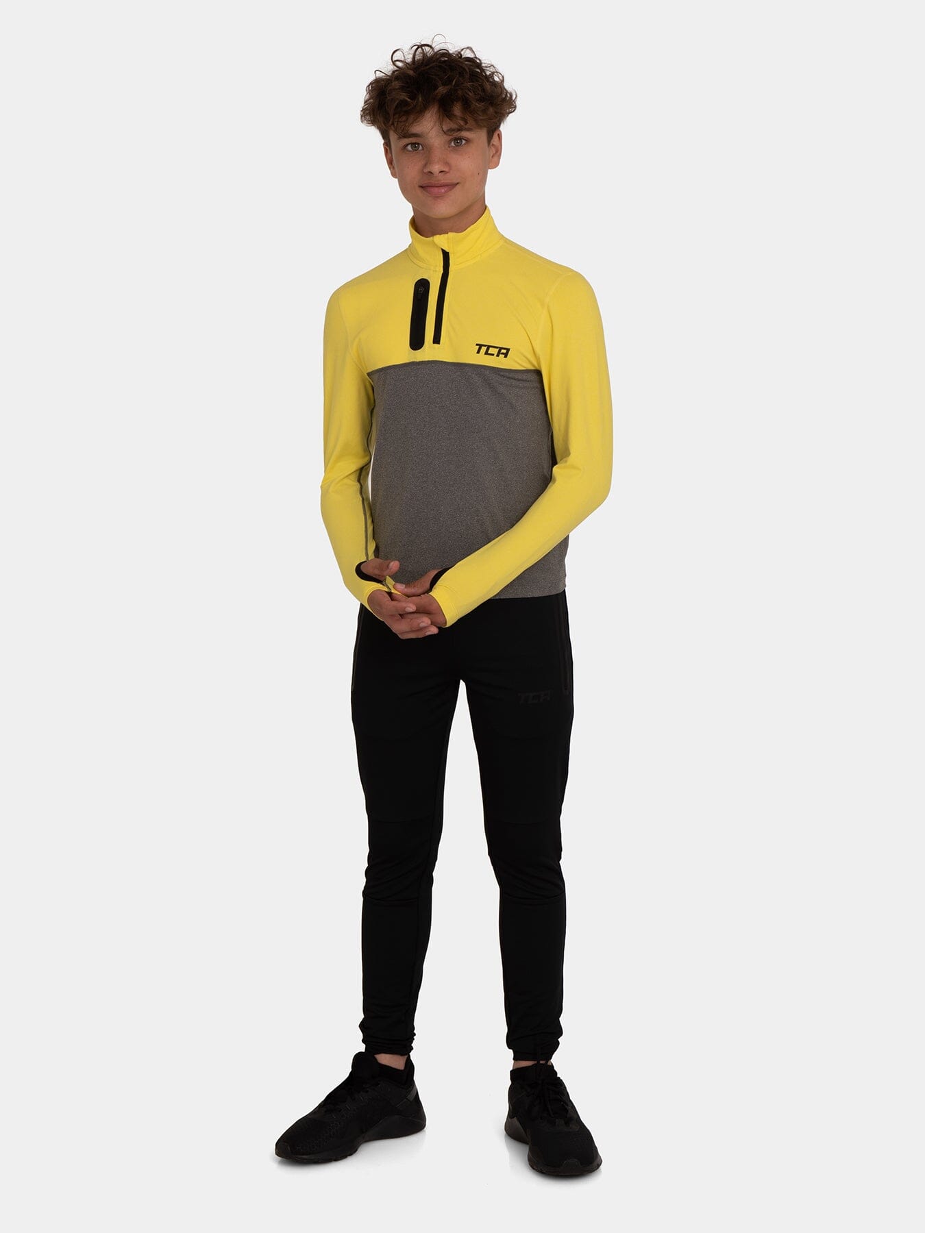 Fusion Half Zip Running Top For Boys with Thumbholes & Chest Zip Pocket