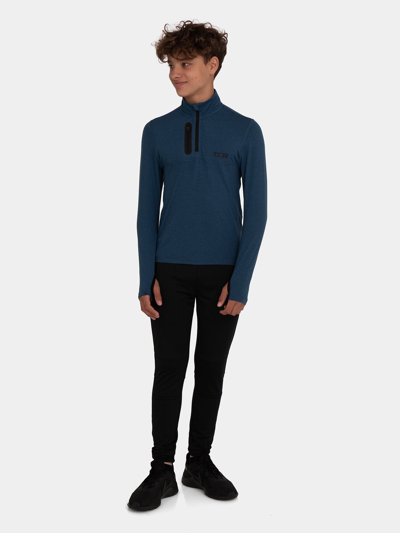 Fusion Half Zip Running Top For Boys with Thumbholes & Chest Zip Pocket