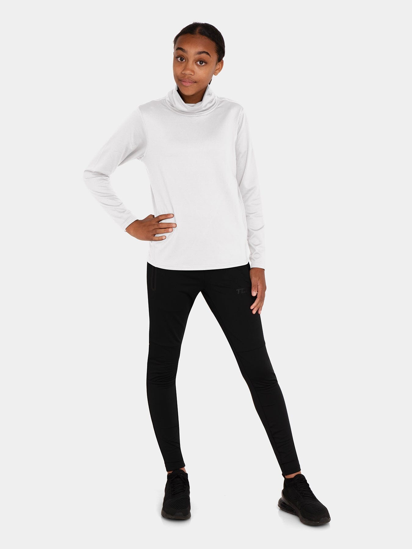 Warm-Up Thermal Long Sleeve Funnel Neck Top For Girls With Brushed Inner Fabric, Thumbholes & Reflective Strips