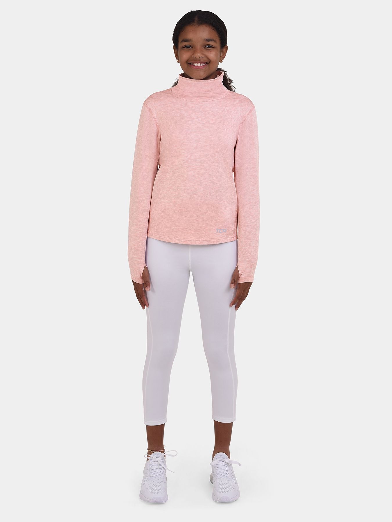 Warm-Up Thermal Long Sleeve Funnel Neck Top For Girls With Brushed Inner Fabric, Thumbholes & Reflective Strips