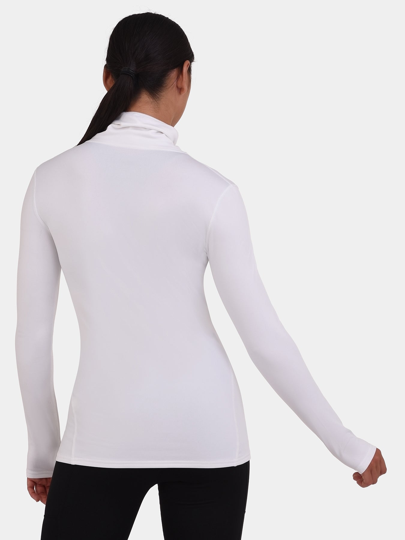 Warm-Up Thermal Long Sleeve Funnel Neck Top For Women With Brushed Inner Fabric, Thumbholes & Reflective Strips