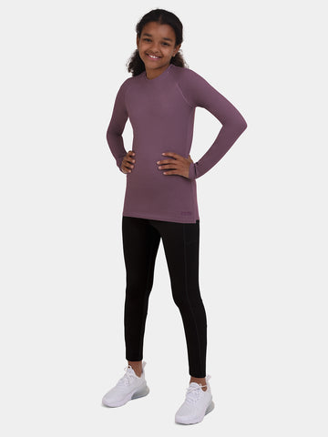SuperThermal Long Sleeve Compression Base Layer Crew Neck Top for Girls With Brushed Inner Fabric
