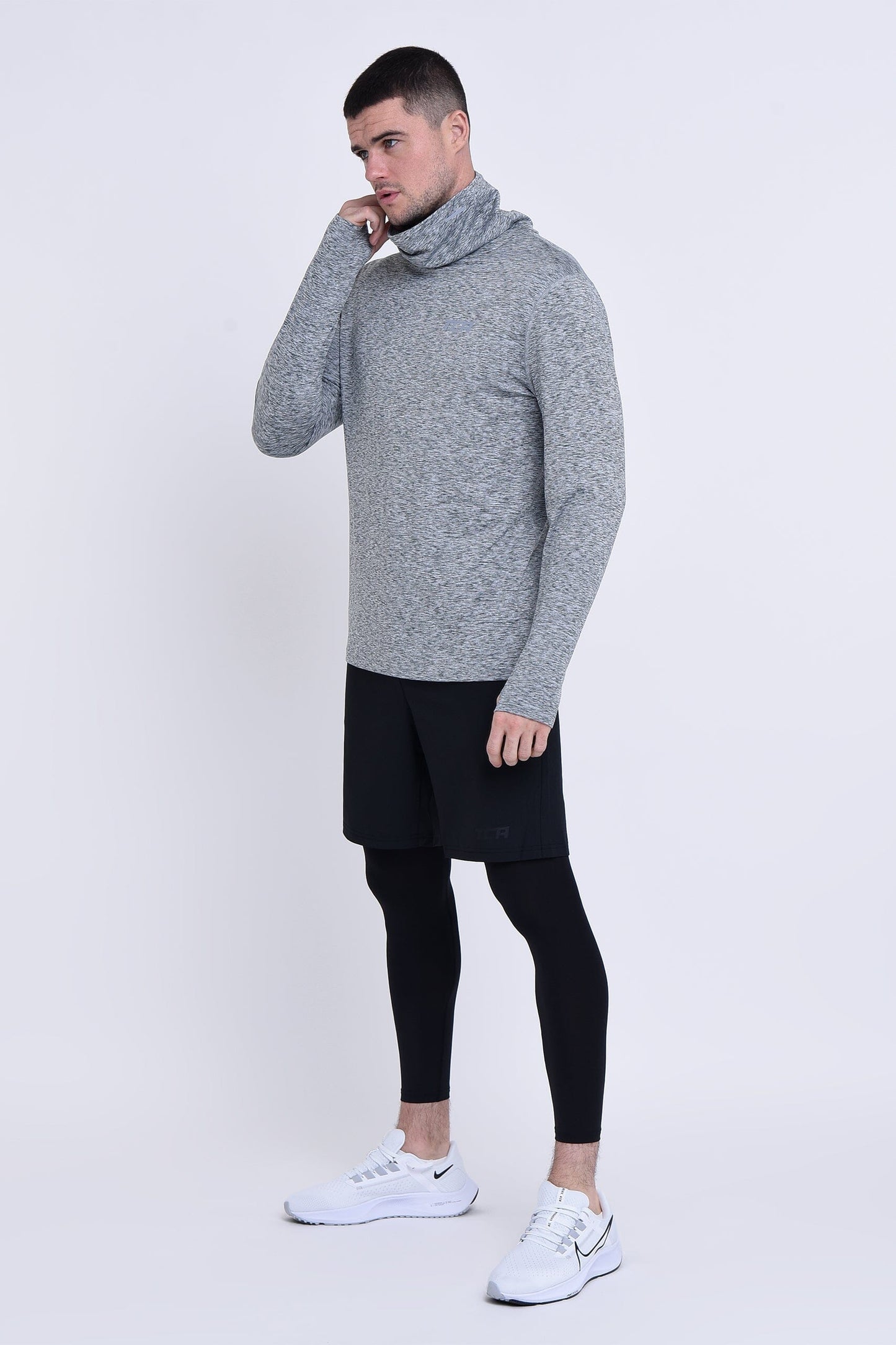 Warm-Up Thermal Long Sleeve Funnel Neck Top For Men With Brushed Inner Fabric, Thumbholes & Reflective Strips