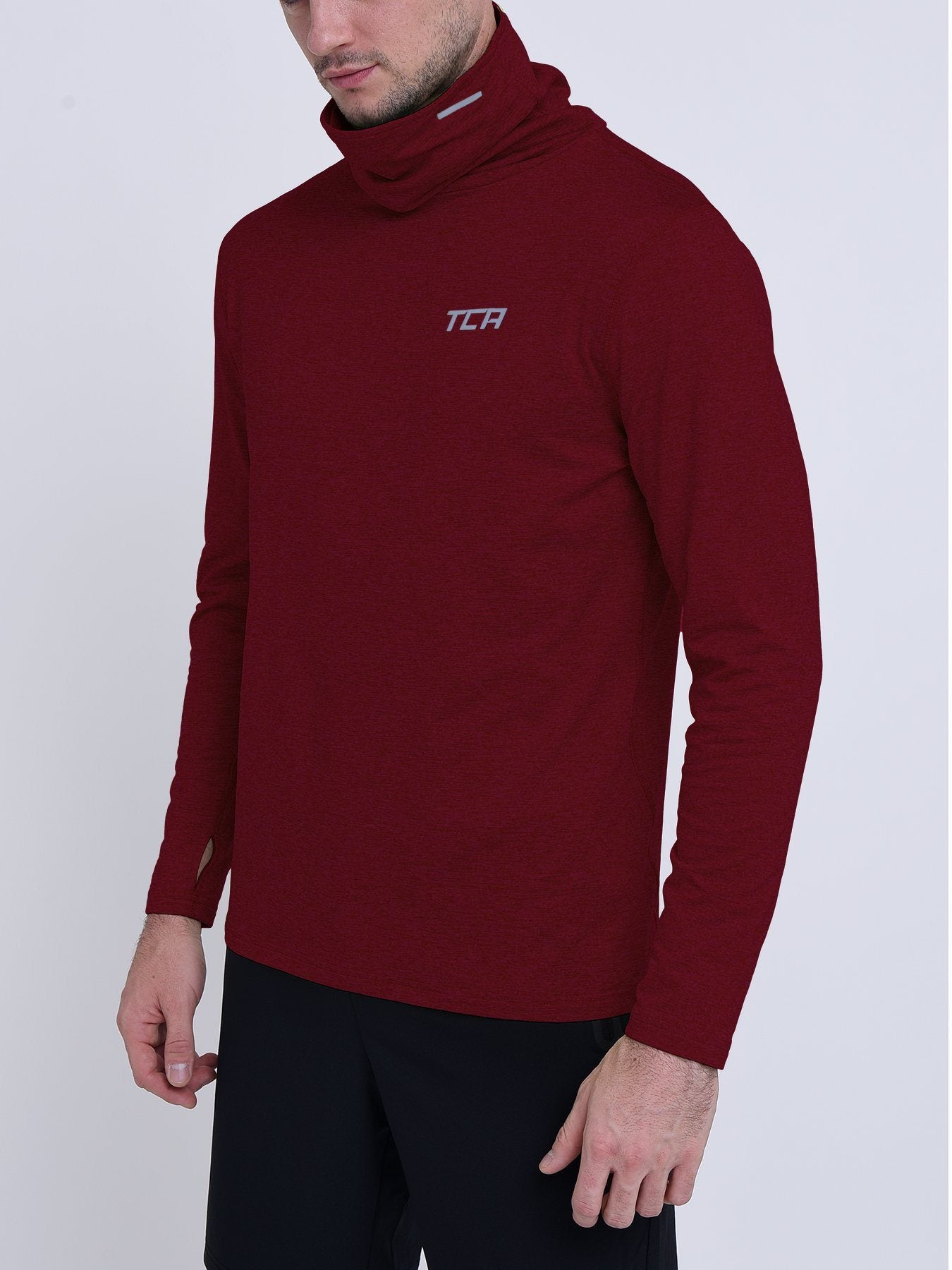 Warm-Up Thermal Long Sleeve Funnel Neck Top For Men With Brushed Inner Fabric, Thumbholes & Reflective Strips