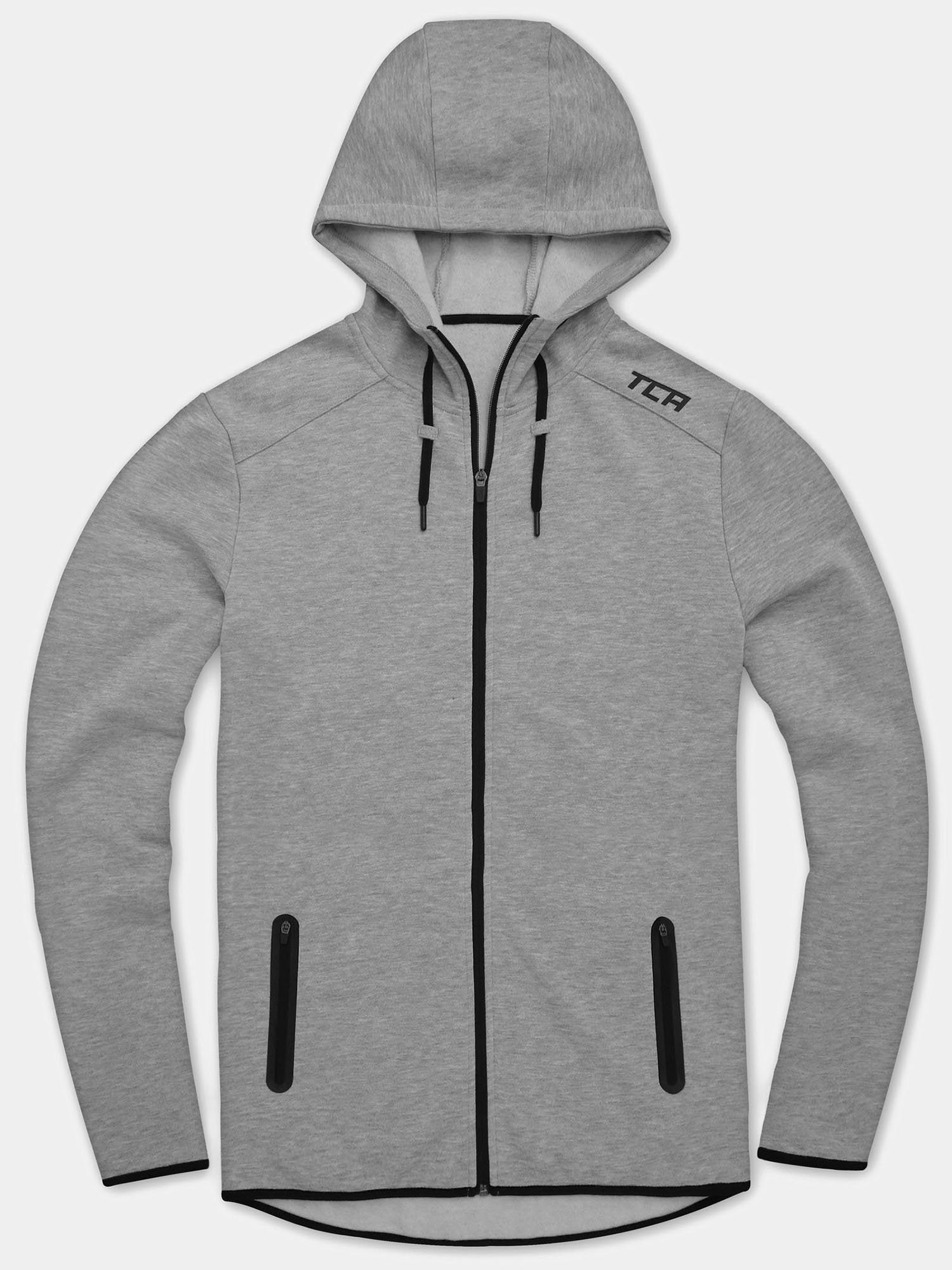 Revolution Tech Gym Running Hoodie For Men With Zip Pockets Quiet Shade Grey TCA