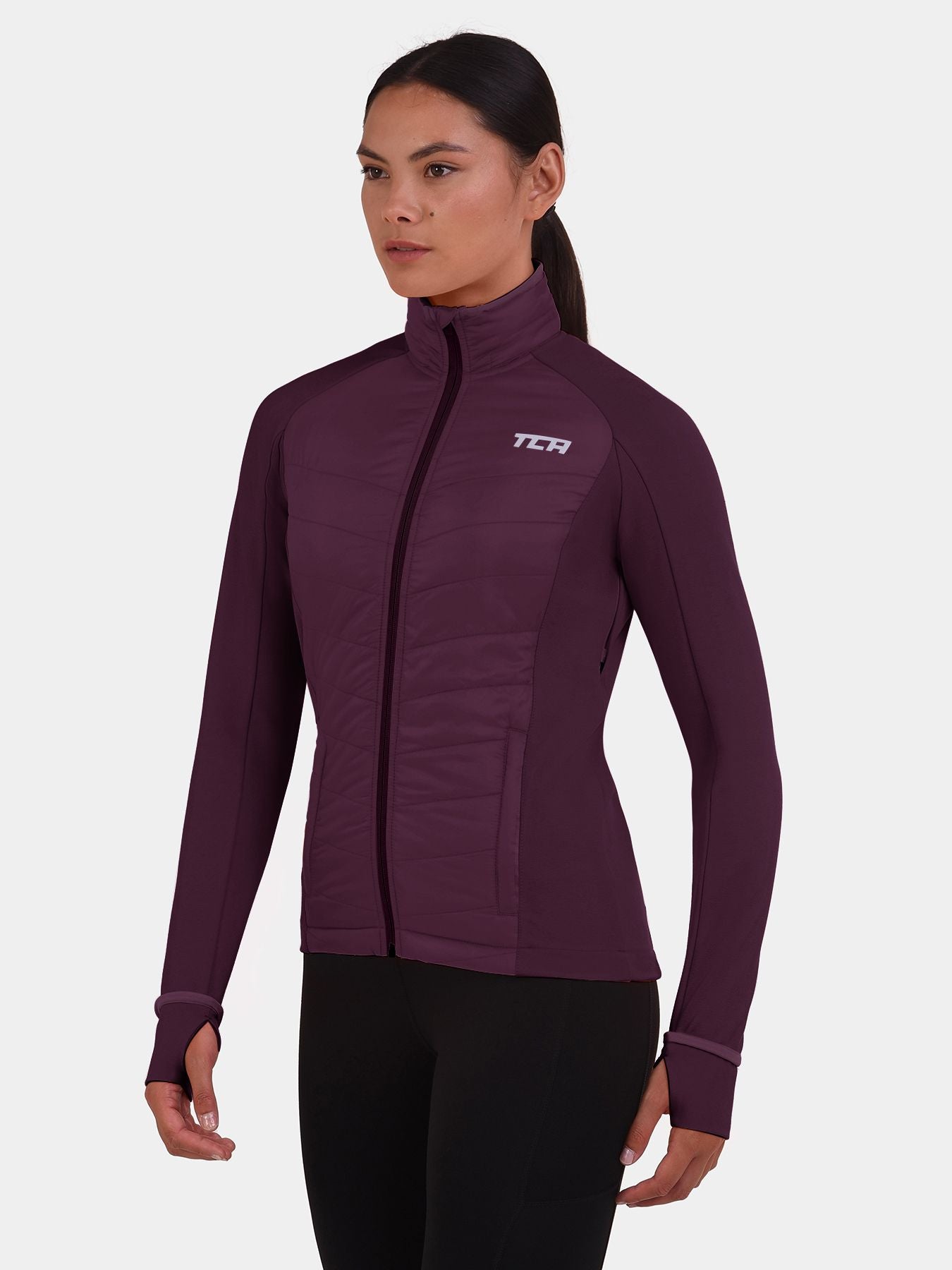 Excel Running Padded Packable Hooded Jacket For Women With Thumbholes, Underarm Ventilation Zips, Zip Pockets & Reflective Strips