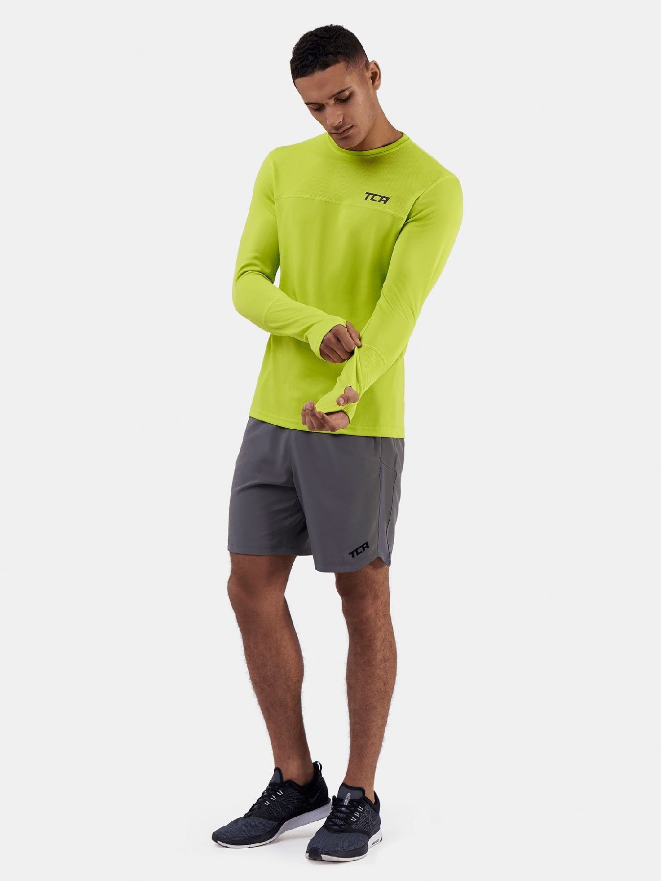 Men s Element Long Sleeve Running Crew Top Lime Punch TCA