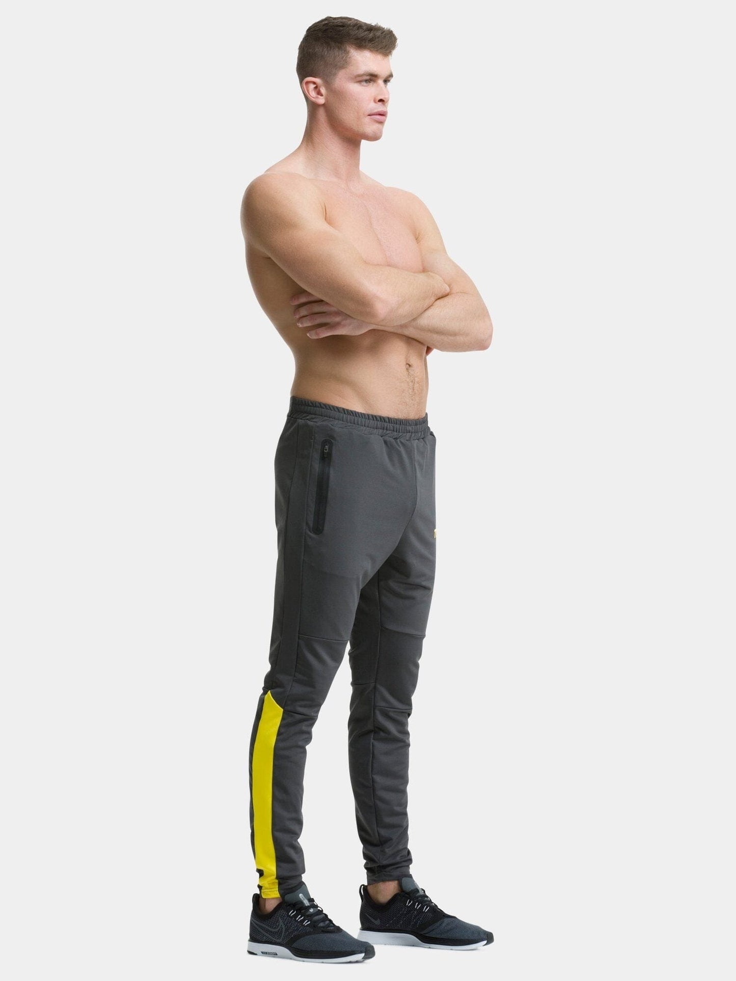 TCA Rapid Men's Tapered Track Pant - Asphalt / Vibrant Yellow