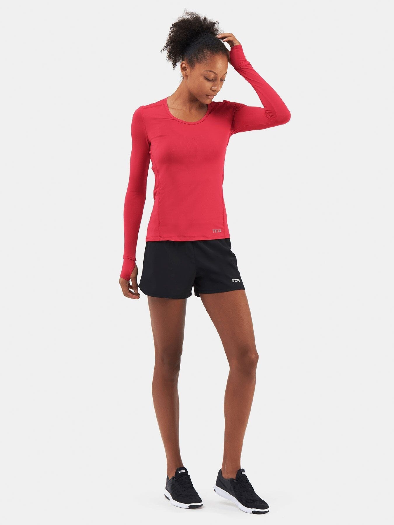 Stamina Long Sleeve Crew Neck Running Top For Women With Thumbholes & Back Zip Pocket