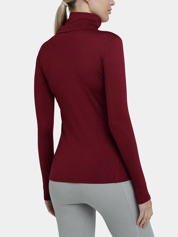 Warm-Up Thermal Long Sleeve Funnel Neck Top For Women With Brushed Inner Fabric, Thumbholes & Reflective Strips