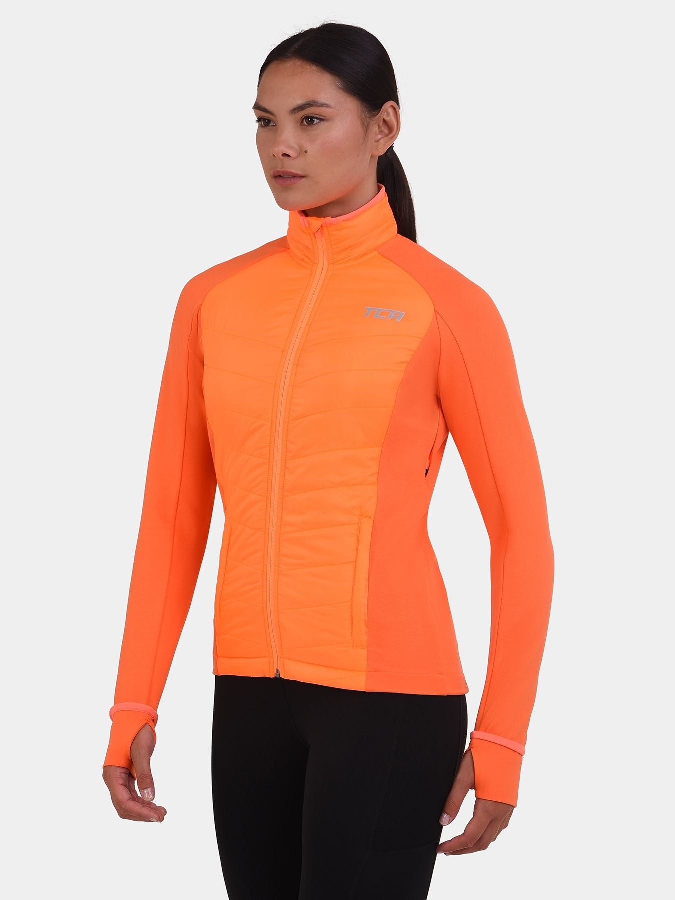 Excel Running Padded Packable Hooded Jacket For Women With Thumbholes, Underarm Ventilation Zips, Zip Pockets & Reflective Strips