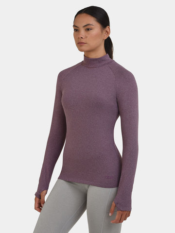 Bliss SuperThermal Long Sleeve Running Mock Neck Top For Women With Thumbholes & Brushed Inner Fabric